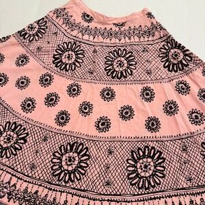 Bernardo Pink Black‎ Floral Print Midi Skirt Size 6 Cotton Indian Boho Festival